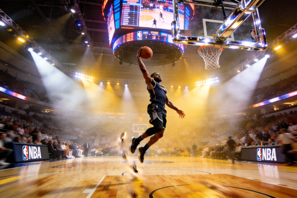 篮球赛事直播截图 - NBA比赛现场灯光与球员投篮瞬间